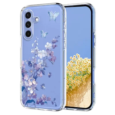 For Samsung Galaxy A57 Case Sommerfugl Blomstertryk TPU Telefon Bagdæksel - Violer