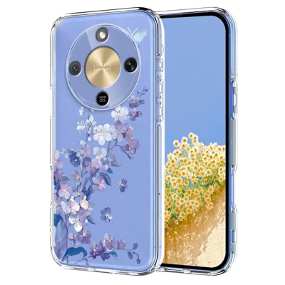 Voor Honor X9d 5G hoesje met vlinder- en bloemenpatroon TPU telefoon achterkant - Viooltjes