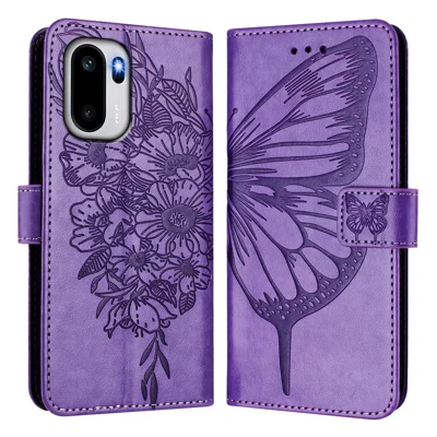 For OnePlus 15R 5G / Ace 6T 5G / Ace 6 5G Wallet Case with Wrist Strap Butterfly Imprint Leather Phone Cover - Purple