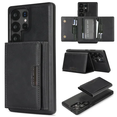 Samsung Galaxy S24 Ultra Klappbare Schutzhülle mit Ständer, Kartenfach, PU-Leder-Beschichtung, TPU-Hülle, kompatibel mit MagSafe - Schwarz