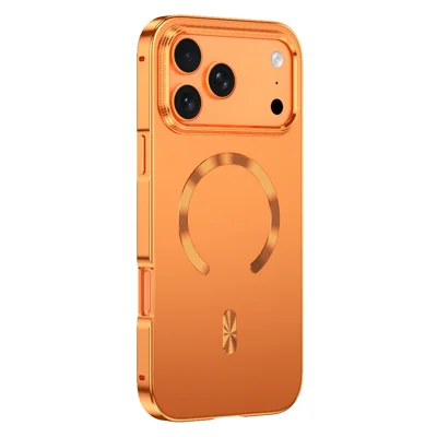 For iPhone 17 Pro Case Compatible with MagSafe Alloy Frame Phone PC Back Cover - Orange