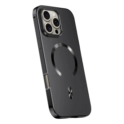 Capa para iPhone 16 Pro Max Compatível com MagSafe, Estrutura em Liga Metálica, Tampa Traseira em PC - Preto