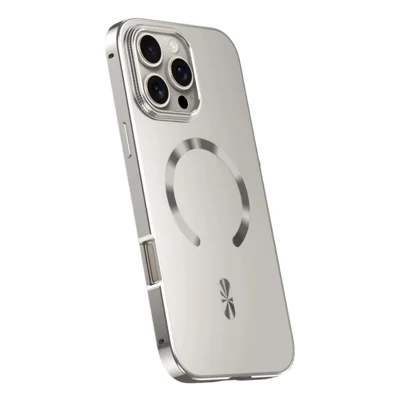 Funda para iPhone 16 Pro compatible con MagSafe, carcasa trasera de aleación de aluminio y policarbonato - Titanio