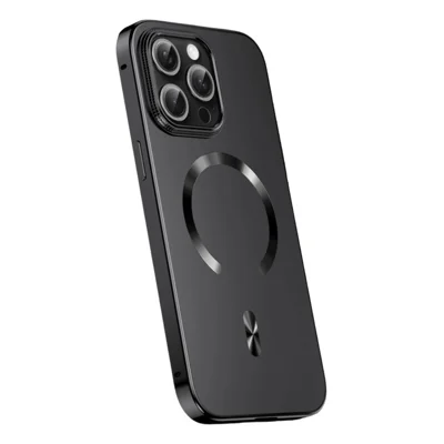 Capa para iPhone 15 Pro Max Compatível com MagSafe, Estrutura em Liga Metálica, Tampa Traseira em PC - Preto