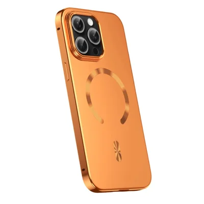 Capa para iPhone 15 Pro Compatível com MagSafe, Estrutura em Liga Metálica, Tampa Traseira em PC - Laranja