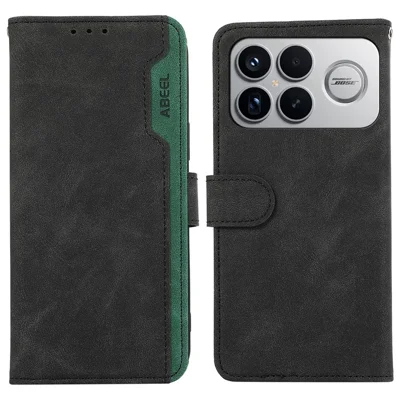 ABEEL voor Xiaomi Redmi K90 Pro Max 5G / Poco F8 Ultra hoesje Kleurcombinatie Leren Fliptelefoonhoesje met RFID-blokkering - Zwart