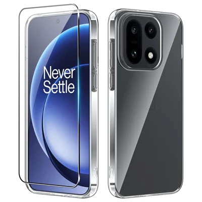 Custodia trasparente in TPU per OnePlus 15 5G anti-graffio + protezione schermo con vetro temperato 2.5D