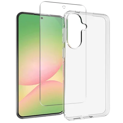 Funda transparente de TPU para Samsung Galaxy A57 resistente a arañazos + protector de pantalla de borde curvado 2.5D