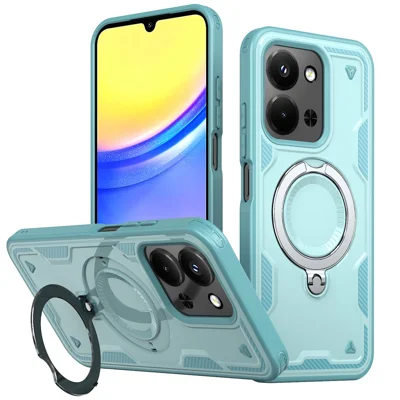 Phone Case For Xiaomi Redmi 15C 5G (EU) (173mm)  /  4G (EU) (173mm)  /  Poco C85 4G (173mm) Magnetic Case Military Protection PC + TPU Kickstand Cover - Baby Blue