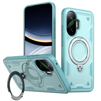 For Xiaomi Poco F7 5G / Redmi Turbo 4 Pro 5G Magnetic Case Military Protection PC + TPU Kickstand Phone Cover - Baby Blue