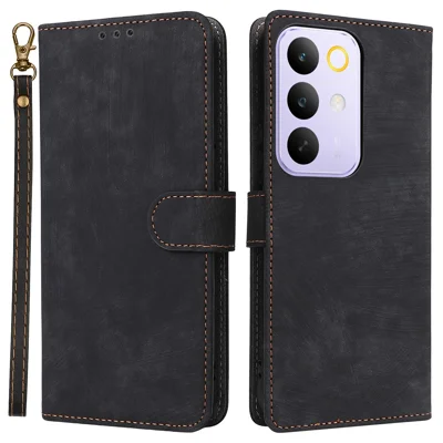 Til Realme C85 5G / 15x (Indien) 5G Tasker Wallet RFID-blokerende PU-læder telefonbeskytning med stativ og stropløsning - Sort