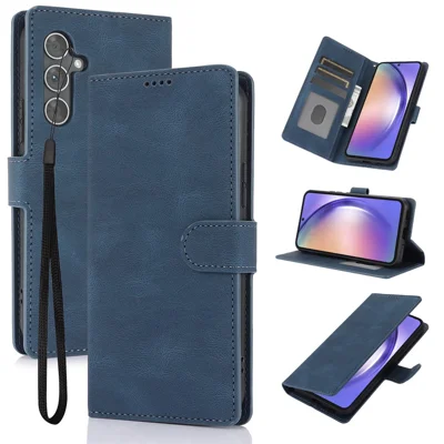 Voor Samsung Galaxy A37 / A56 5G / A36 5G hoesje PU-leer telefoonhoesje met portemonnee en standaard - Blauw