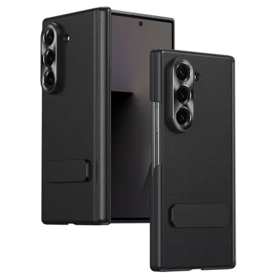 For Samsung Galaxy Z Fold6 5G Case Foldable Kickstand Leather Anti-Drop Phone Protective Cover - Black