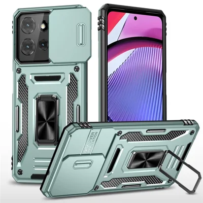 For Motorola Moto G Power (2025)  /  Moto G Play (2025) 5G Case Kickstand Slide Lens Lid PC + TPU Drop-Proof Phone Cover - Green