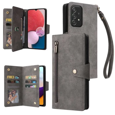 For Samsung Galaxy A13 4G / 5G / A04s 4G (164.7mm) / A04 4G (164.4mm) / M13 5G Wallet Zipper Phone Case PU Leather Stand Case with Strap - Grey