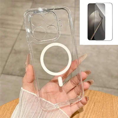 Para Xiaomi 15T Pro Compatível com MagSafe Capa Transparente PC + TPU com Película de Vidro Temperado
