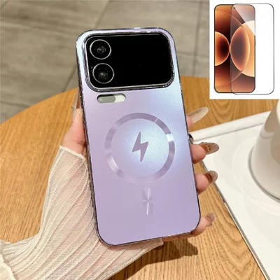 Für Xiaomi 17 Pro Magnetische Hülle Galvanisiert Matt PC TPU Handyhülle mit Gehärtetem Glasfilm - Lila