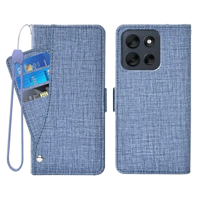 For Motorola Moto G56 5G Case Jean Cloth Texture PU Leather Wallet Phone Cover with Rotating Card Slots - Blue