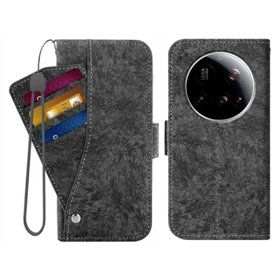 For Xiaomi 15 Ultra Case Water-ink Painting Wallet PU Leather Phone Cover with Rotating Card Slots - Black