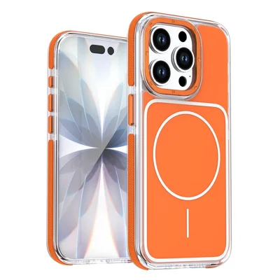 Capa para iPhone 15 Pro Max Compatível com MagSafe, Dupla Cor, à Prova de Choques, TPU e PC - Laranja
