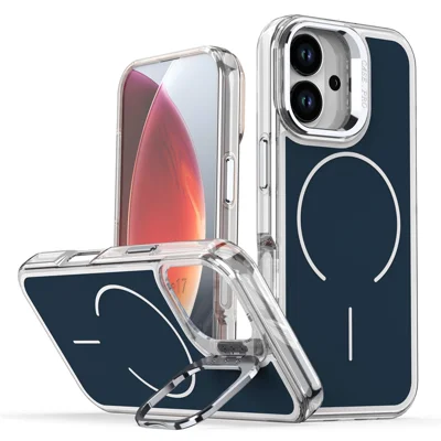 Hoesje voor iPhone 17, compatibel met MagSafe, met lensstandaard, TPU/PC-telefoonhoesje - Blauw