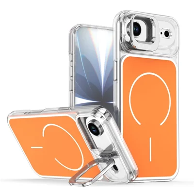 Capa para iPhone Air Compatível com MagSafe com Suporte de Lente TPU PC Capa para Telemóvel - Laranja