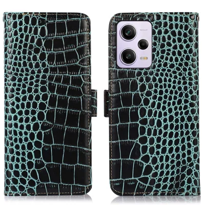 For Xiaomi Redmi Note 12 Pro 5G / Note 12 Pro Speed 5G / Poco X5 Pro 5G Crocodile Texture Genuine Cowhide Leather Case Wallet Stand Anti-theft Phone Cover with RFID Blocking Function - Green