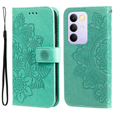 For Realme C85 Pro 4G Case Floral Pattern PU Leather Wallet Stand Phone Cover - Green