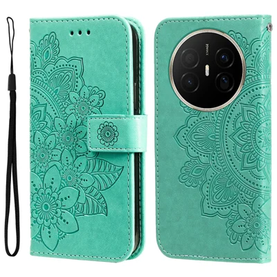 For Huawei Mate 70 Air Case Floral Pattern PU Leather Wallet Stand Phone Cover - Green