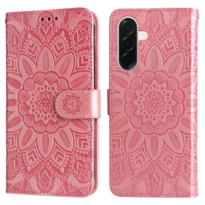 Voor Samsung Galaxy A37 hoesje met zonnebloemprint in lederen portemonnee-telefoonhoes - Roze