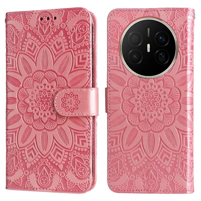 For Huawei Mate 70 Air Case Sunflower Imprint Leather Wallet Phone Cover - Pink