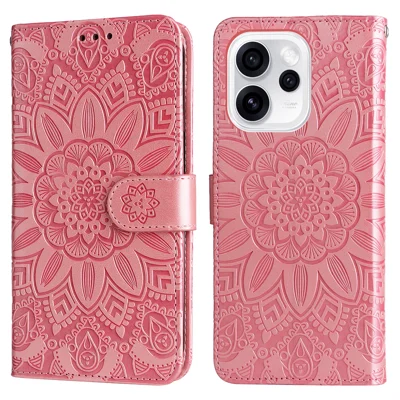 For Oppo Reno15 Pro Max 5G (Global) / Reno15 Pro 5G (China) Case Sunflower Imprint Leather Wallet Phone Cover - Pink