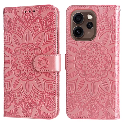 For Oppo Reno15 Pro 5G (Global) / Reno15 5G (China) Case Sunflower Imprint Leather Wallet Phone Cover - Pink