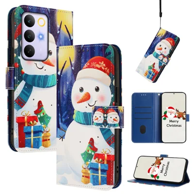 For Realme C85 Pro 4G Wallet Case Christmas Pattern Printing Leather Phone Cover with Lanyard - Gift Box Snowman