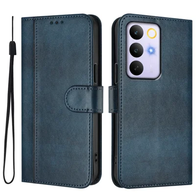 For Realme C85 Pro 4G Cases Wallet Stand Retro Texture Leather Phone Cover with Lanyard - Blue