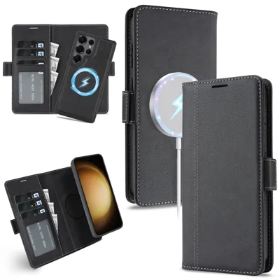 Für Samsung Galaxy S23 Ultra Tasche Abnehmbare 2-in-1 Ledergeldbörse Kompatibel mit MagSafe - Schwarz