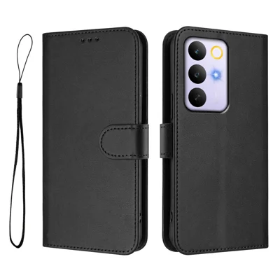 For Realme C85 Pro 4G Wallet Case RFID Blocking Calf Texture Leather Stand Phone Cover with Strap - Black