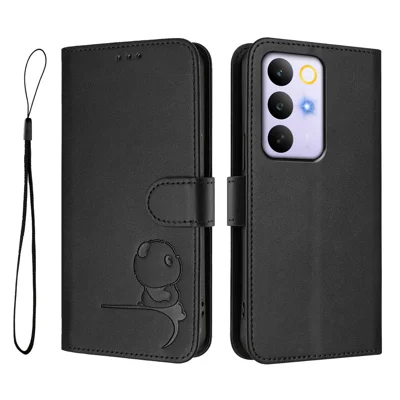 For Realme C85 Pro 4G Case Panda Imprint RFID Blocking Wallet Leather Phone Cover with Wrist Strap - Black