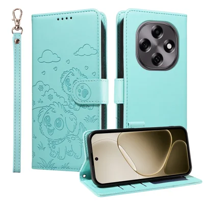 For Oppo F31 Pro 5G / Oppo A6 Pro 5G (China) Case RFID Blocking Imprinted Dog Pattern PU Leather Phone Cover with Wrist Strap - Green