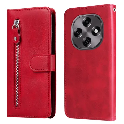 For Oppo F31 Pro 5G / Oppo A6 Pro 5G (China) PU Leather Cases with Zipper Pocket Wallet Phone Cover Stand - Red