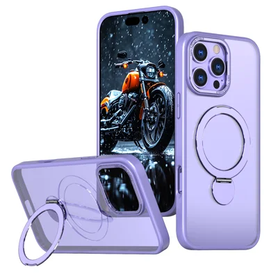 Voor iPhone 13 Pro Max hoesje draaibare standaard haptisch TPU + PC telefoonhoes compatibel met MagSafe - Lila paars