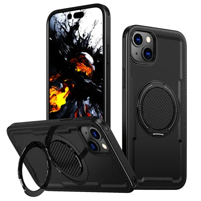 Cover per iPhone 13 Compatibile con MagSafe Custodia per Telefono in TPU + PC con Supporto Girevole Ammortizzato - Nero