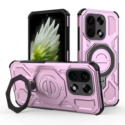 Coque magnétique pour OnePlus 15 5G avec support métallique rotatif, housse arrière résistante en PC + TPU - Rose