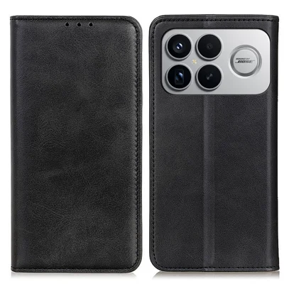 Voor Xiaomi Redmi K90 Pro Max 5G / Poco F8 Ultra hoesje Split leer Flip portemonnee telefoonhoes - Zwart