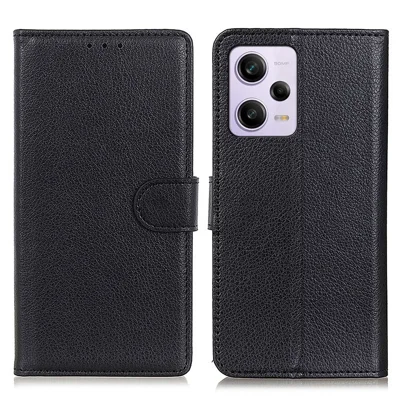 Pour Xiaomi Redmi Note 12 Pro+ 5G Litchi Texture PU Leather Stand Case Drop-proof Folio Flip Phone Wallet Cover - Noir