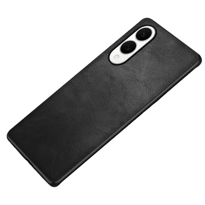 Voor Samsung Galaxy S25 Edge Hoesje Retro Leercoating PC + TPU Telefoonhoesje - Zwart