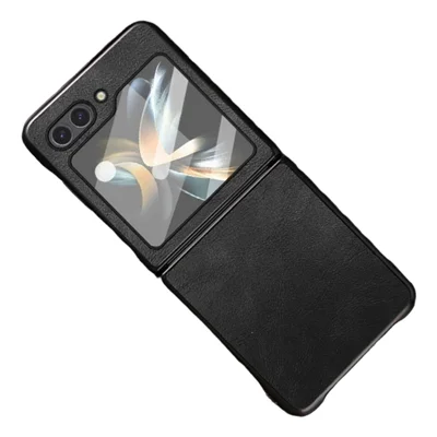 For Samsung Galaxy Z Flip6 5G Case Retro Leather Coated PC + TPU Phone Cover - Black