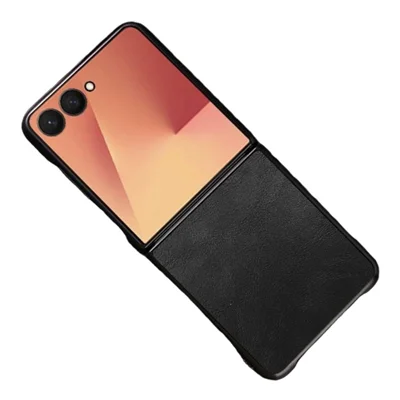 For Samsung Galaxy Z Flip7 5G Case Retro Leather Coated PC + TPU Phone Cover - Black