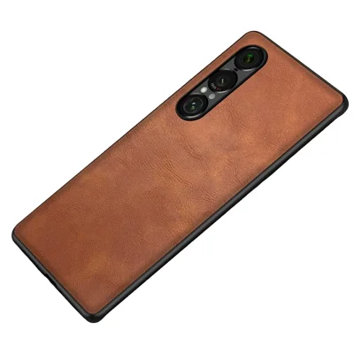 For Sony Xperia 1 VII Case Retro Leather Coated PC + TPU Phone Cover - Brown