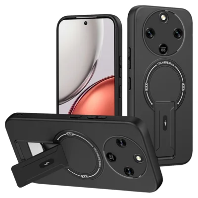Skin Touch Kickstand Case for Honor Magic8 Lite 5G / X9d 5G / X70 5G PC + TPU Phone Cover Support Magnetic Car Mount - Black